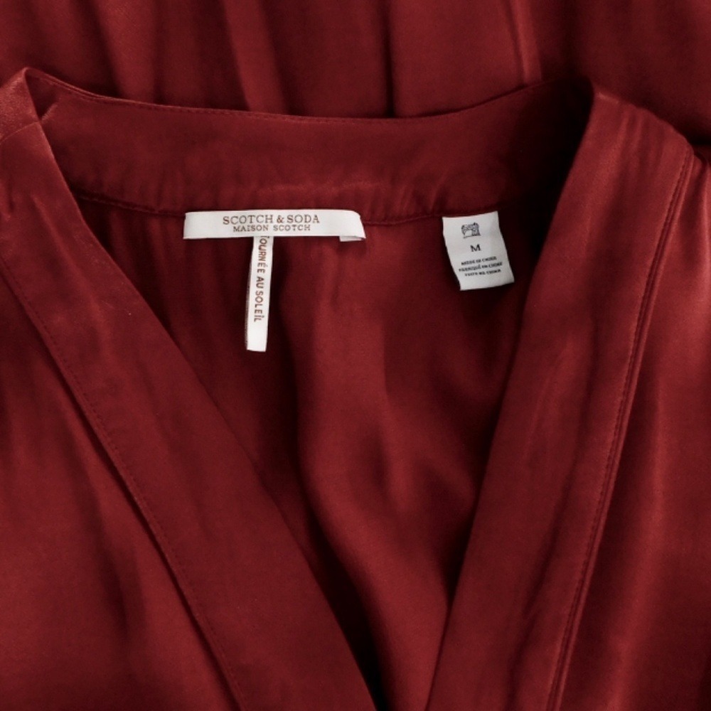 SCOTCH & SODA Maison Scotch Red Satin Wrap Dress Solid Party Cocktails Medium - Picture 11 of 14